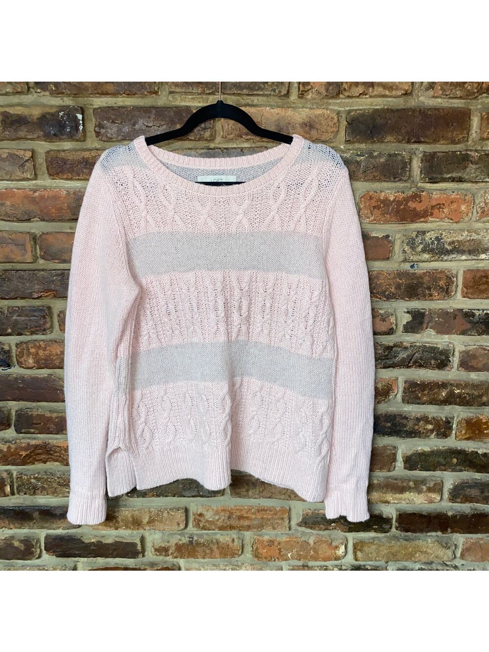 Ann Taylor LOFT Pink Cable Knit Striped Pullover Sweater Women's Size Medium